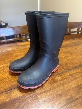 Black Rain Boots with Pink Outsoles